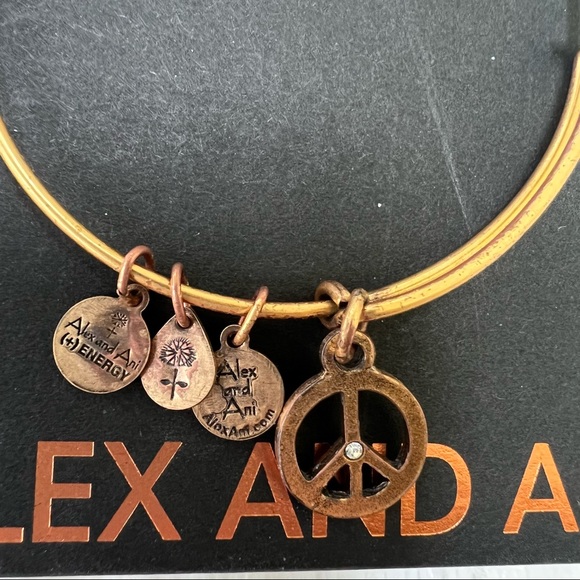 Alex and Ani Gold Peace Sign Bangle Bracelet - Picture 3 of 3